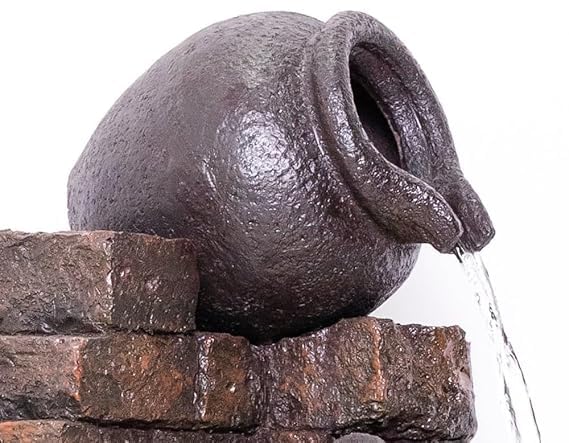 Trisaini Craft 48 inch Long Brick Pot Water Fountain for Home Decor | Indoor Tabletop Office | Lawn Balcony | Gift Gifting with LED Lights Water Pump | 4 Feet Brick Matka Water Fountain (Dark Brown)