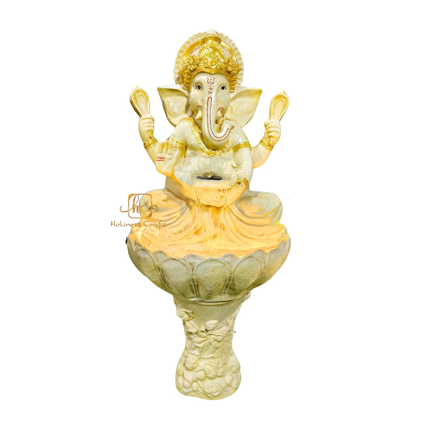 Trisaini Craft Lotus Ganesha Water Fountain with Stand for Indoor Outdoor Home Decor Farmhouse Decor Garden Patio Deck Porch Gift Gifting with LED Lights Water Pump