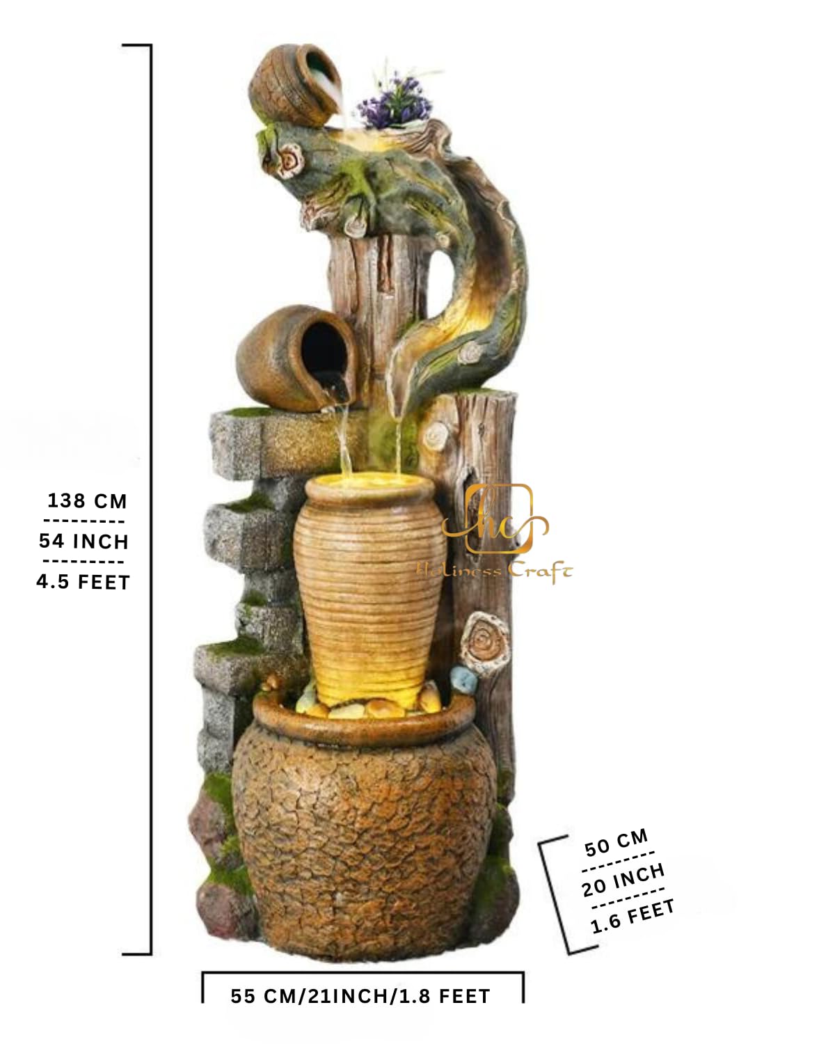 Trisaini Craft Resin, glass, stone Flowerpot Water Fountain Landscape Decoration for Living Room Home Decor Garden Patio Deck Porch - Yard Art Decoration Gift Gifting with LED Lights Water Pump