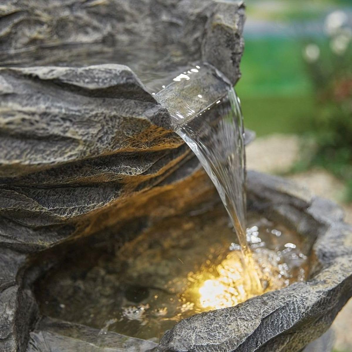 Trisaini Craft 5 Tier Cascading Spiral Sea Green Rock Fountain for Indoor Outdoor Living Room Home Decor Garden Patio Deck Porch - Yard Art Decoration Gift Gifting with Light and Water Pump