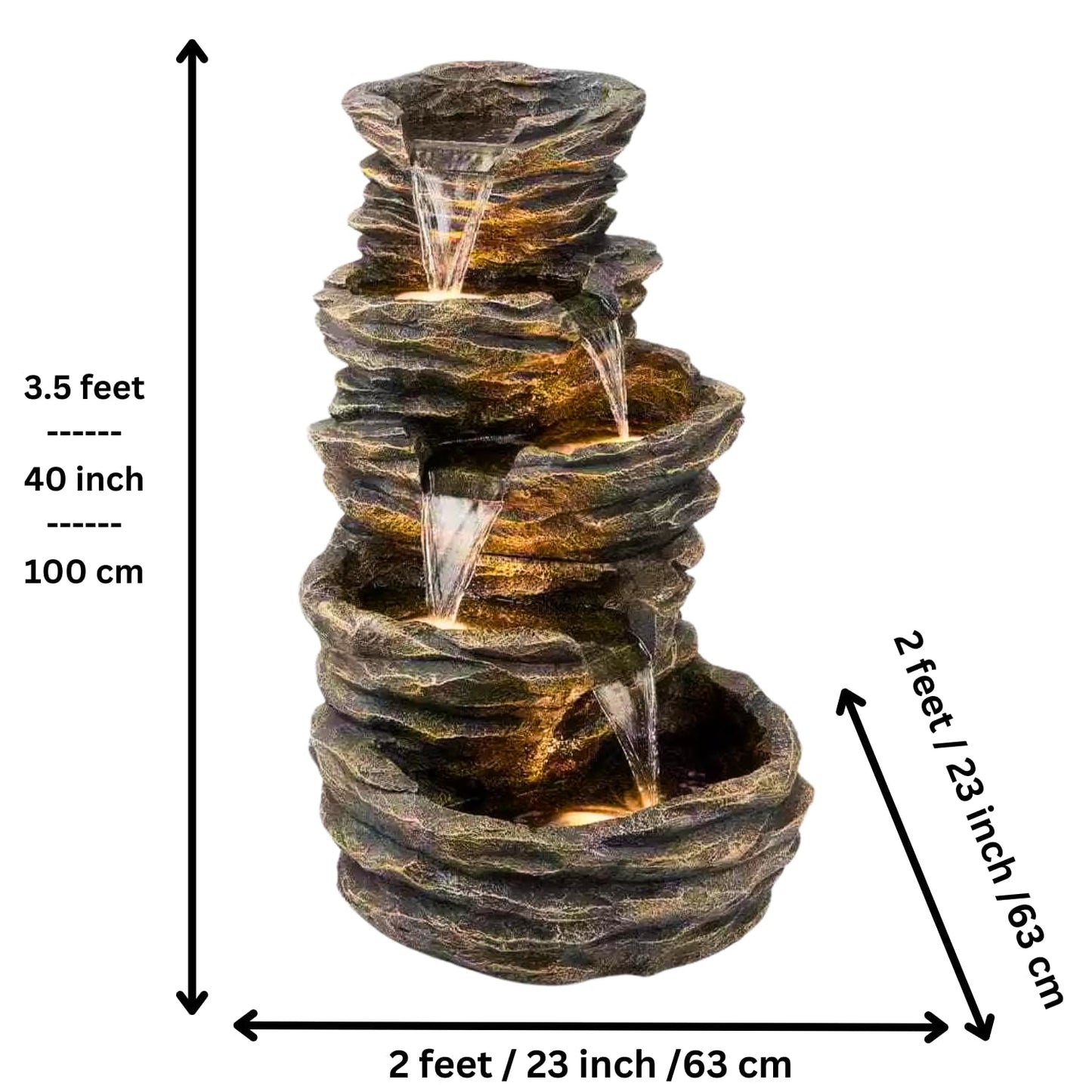 Trisaini Craft 5 - Tier Cascading Spiral Rustic Rock Fountain for Indoor Outdoor Living Room Home Decor Garden Patio Deck Porch - Yard Art Decoration Gift Gifting with Light and Water Pump