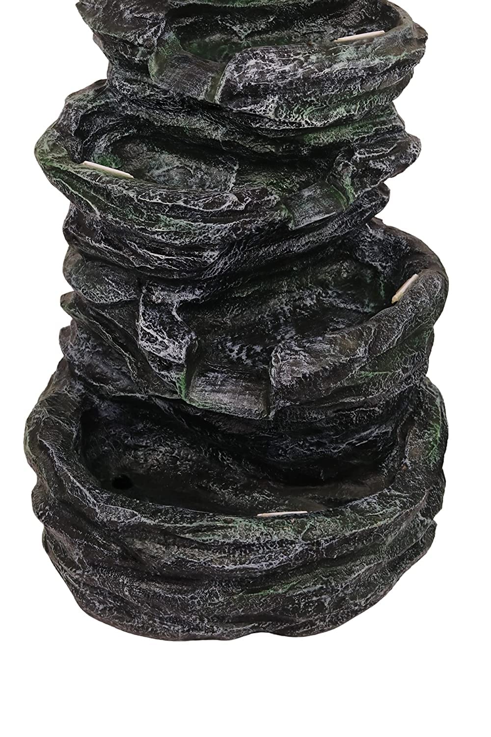 Trisaini Craft 5 Tier Cascading Spiral Ash Black Rock Fountain for Indoor Outdoor Living Room Home Decor Garden Patio Deck Porch - Yard Art Decoration Gift Gifting with Light and Water Pump