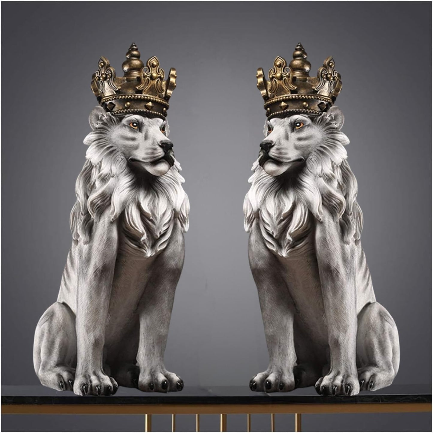 Trisaini Craft Decor Items Set of 2 Lion King Statue Showpiece for Home Entrance Decoration, Office, Study Room, Collectible Figurines, Best Gift for The Man