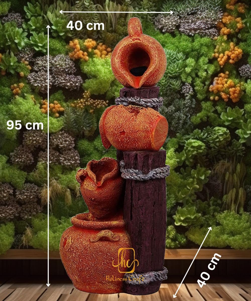 Trisaini Craft Earthern Pot Rassi Matki Water Fountains for Home Decor Living Room Decor Decoration Outdoor Gifting Items 36 inches / 95 cm with Light & Pump