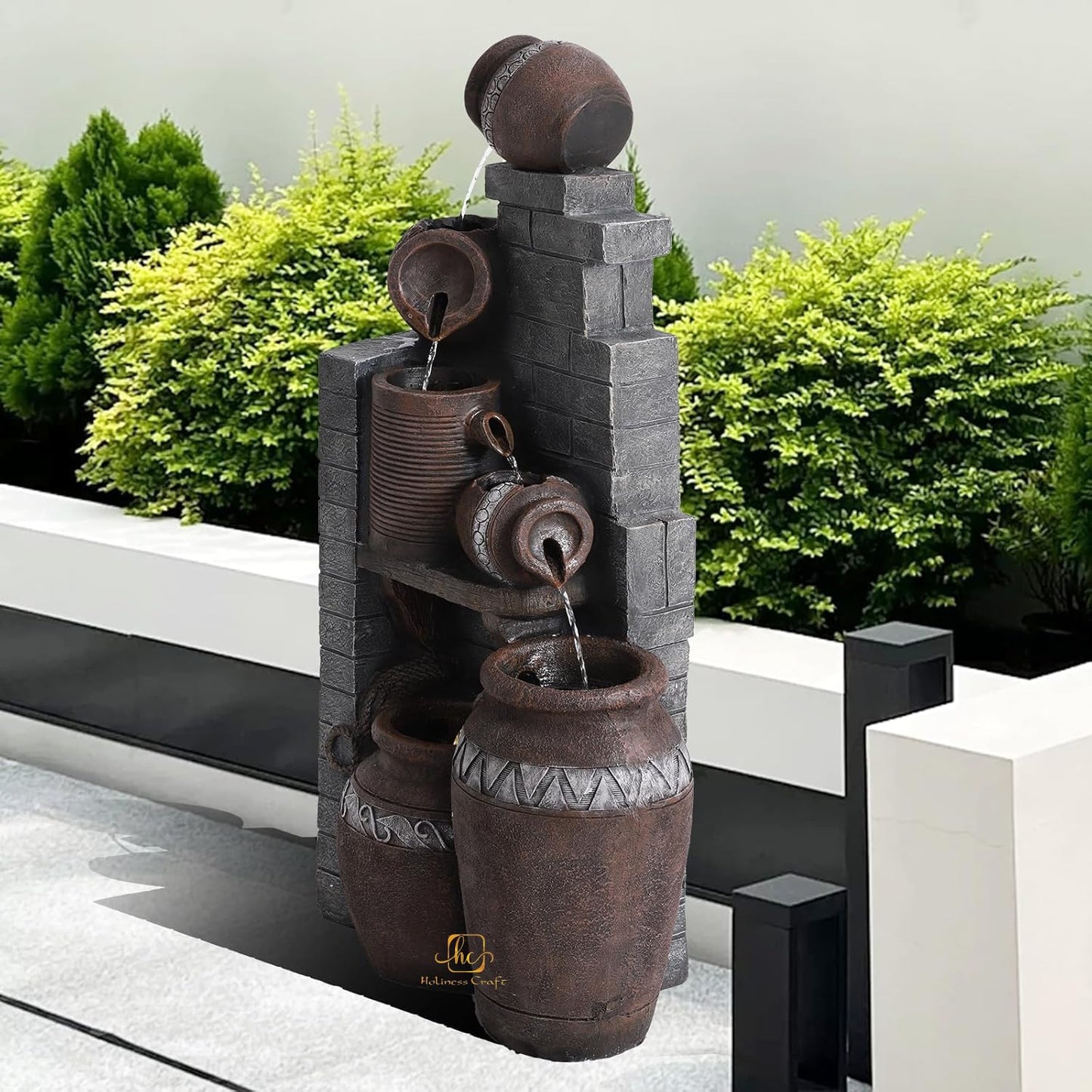 Trisaini Craft 6-Tier Garden Water Fountain | Indoor Tabletop Office | Freestanding Floor-Standing Cascading Water Feature for Garden, Patio, Deck, Porch, Court,Backyard with LED Lights Water Pump