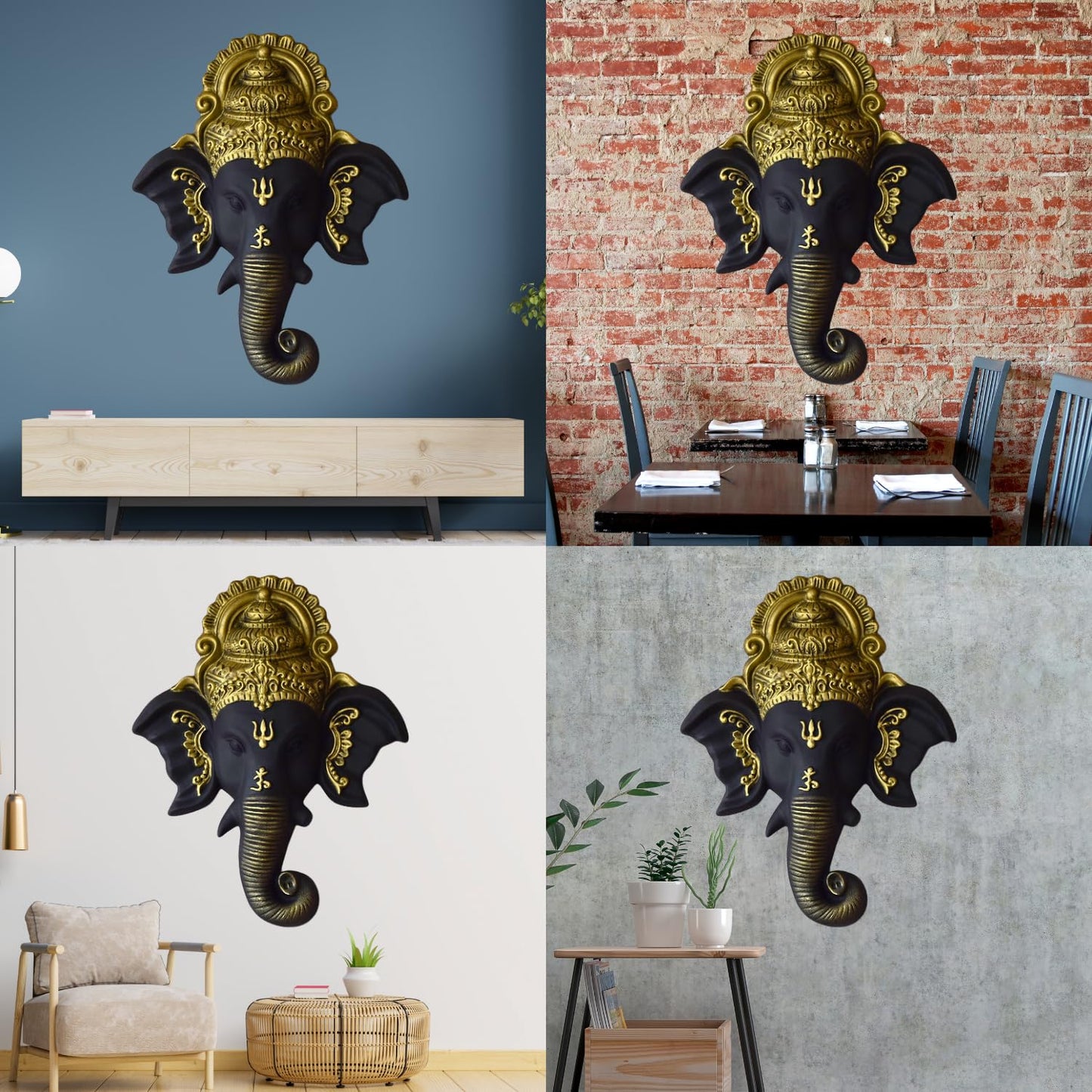 Trisaini Craft Ganesha Face Mural Wall Hanging Mural Showpiece for Home Entrance Decor, Office, Study Room - Idol Statue Lord Ganesha face Wall Mount (Black)