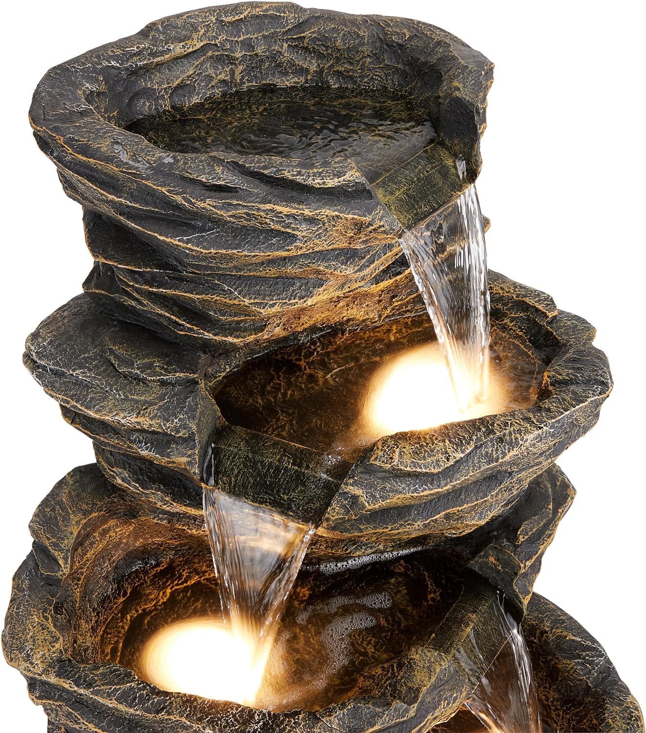 Trisaini Craft 5 - Tier Cascading Spiral Rustic Rock Fountain for Indoor Outdoor Living Room Home Decor Garden Patio Deck Porch - Yard Art Decoration Gift Gifting with Light and Water Pump