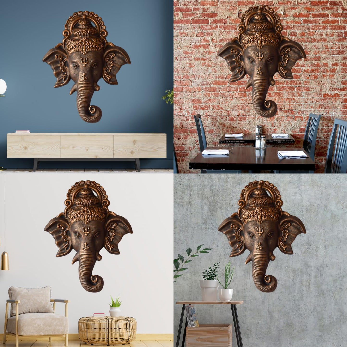 Trisaini Craft Ganesha Face Mural Wall Hanging Mural Showpiece for Home Entrance Decor, Office, Study Room - Idol Statue Lord Ganesha face Wall Mount (Copper)