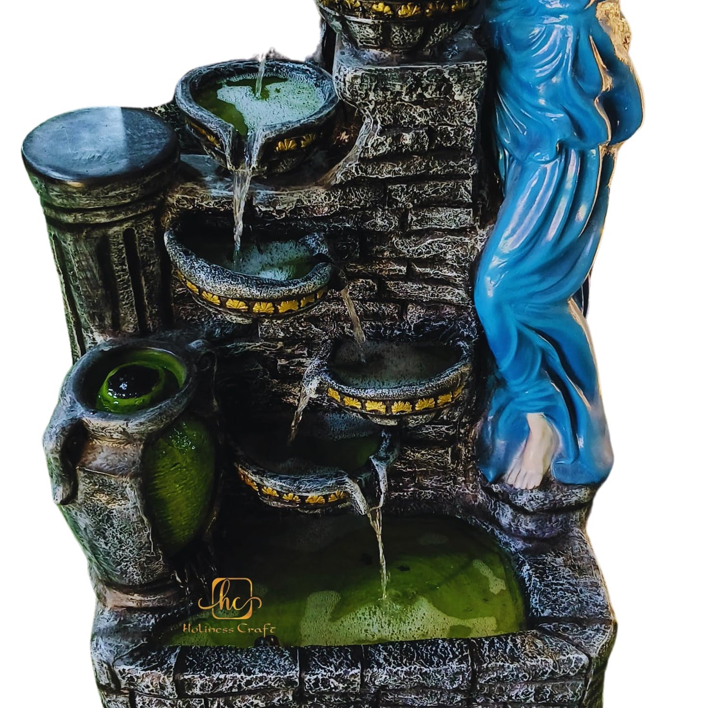 Trisaini Craft 4.5 Feet Lady with 4 Pot Premium Fiber Water Fountain for Living Room Home Decor Garden Patio Deck Porch - Yard Art Decoration Gift Gifting with LED Lights Water Pump