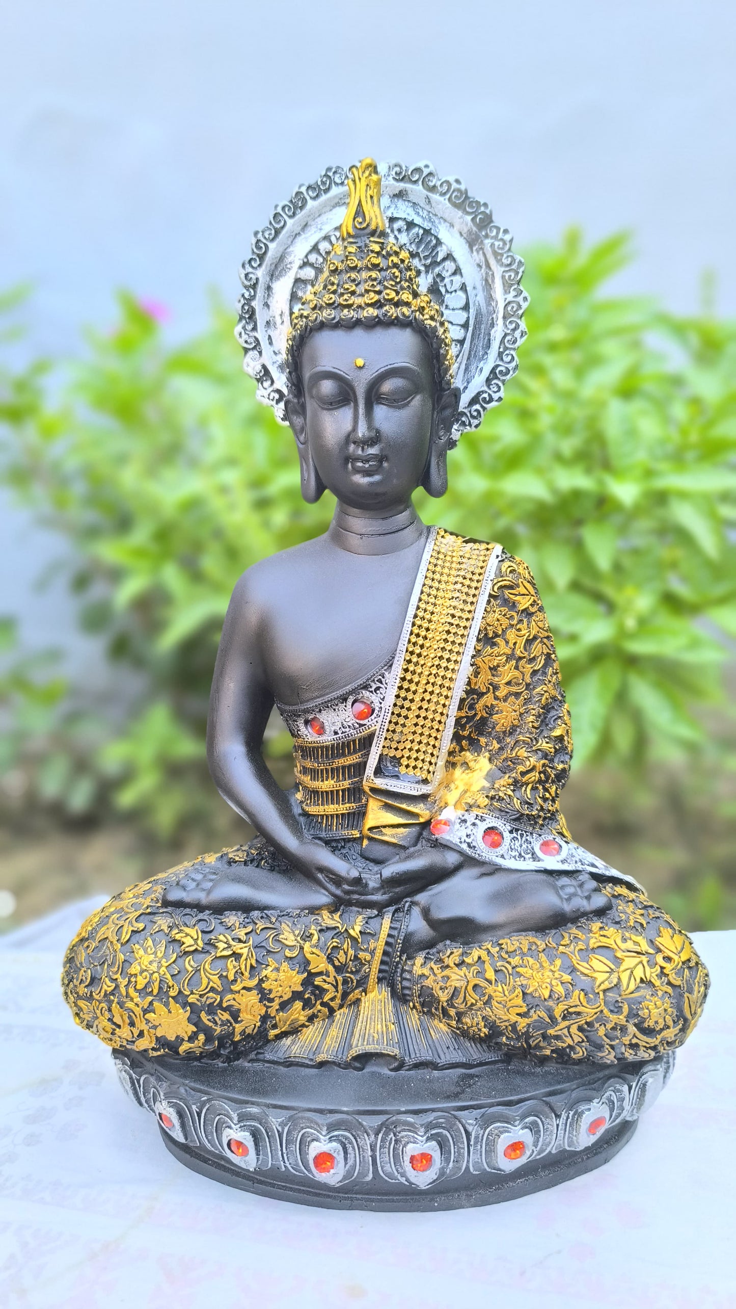 16 Inch Buddha Idol in Black & Gold for Home Decor | Resin Meditating Buddha Statue for Peace, Vastu & Gifting