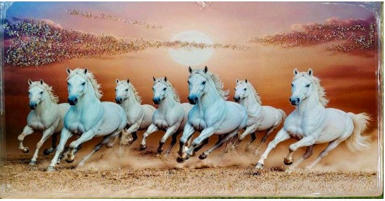 7 Horses Vastu Frames | Seven Running White Horses Paintings for Home Office Wall Decoration