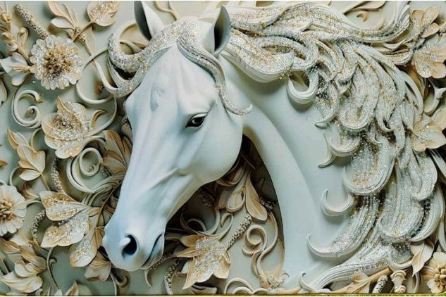 Horse Animal Wall Decor, Enchanted Unicorn With Magical Hair, horse Large Brown Framed Wall art decor, beige Canvas wall art,