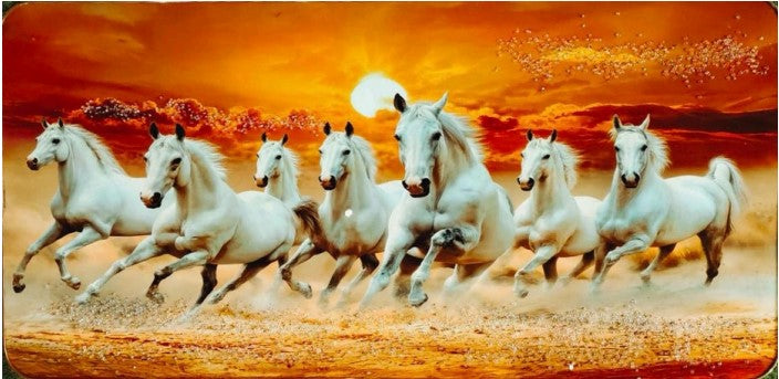7 Horses Vastu Frames | Seven Running White Horses Paintings for Home Office Wall Decoration