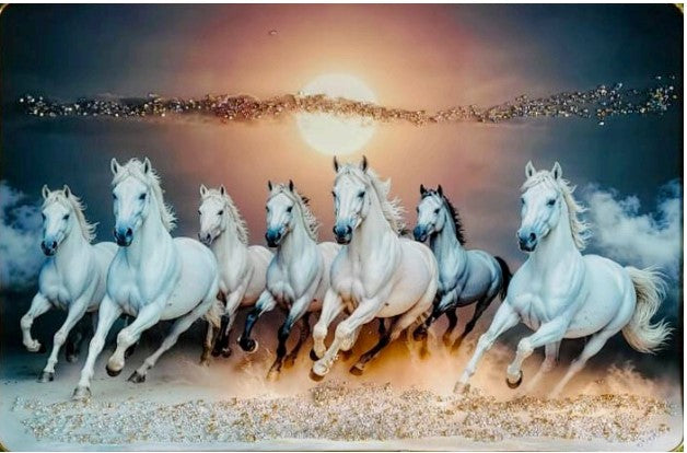 Pack of 1 Seven Running horse modern art wall painting with framed for living room