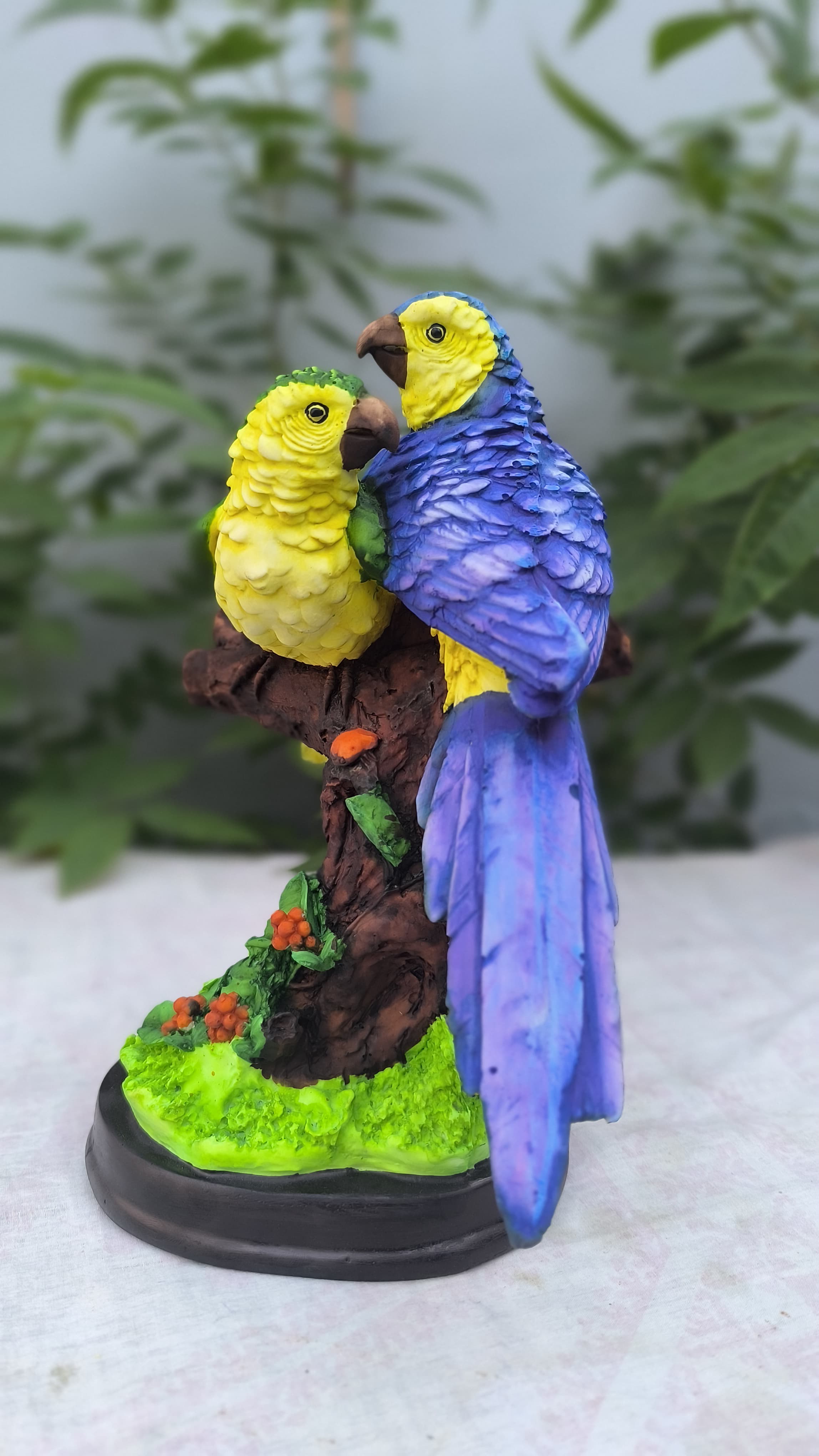 11 Inch Colorful Double Parrot Showpiece | Resin Birds Statue for Home Decors & Gifting |
