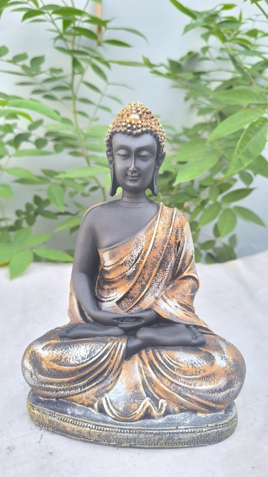 10 Inch Antique Buddha Statue | Resin Meditating Idol | Golden Black Buddha for Home & Office Décor