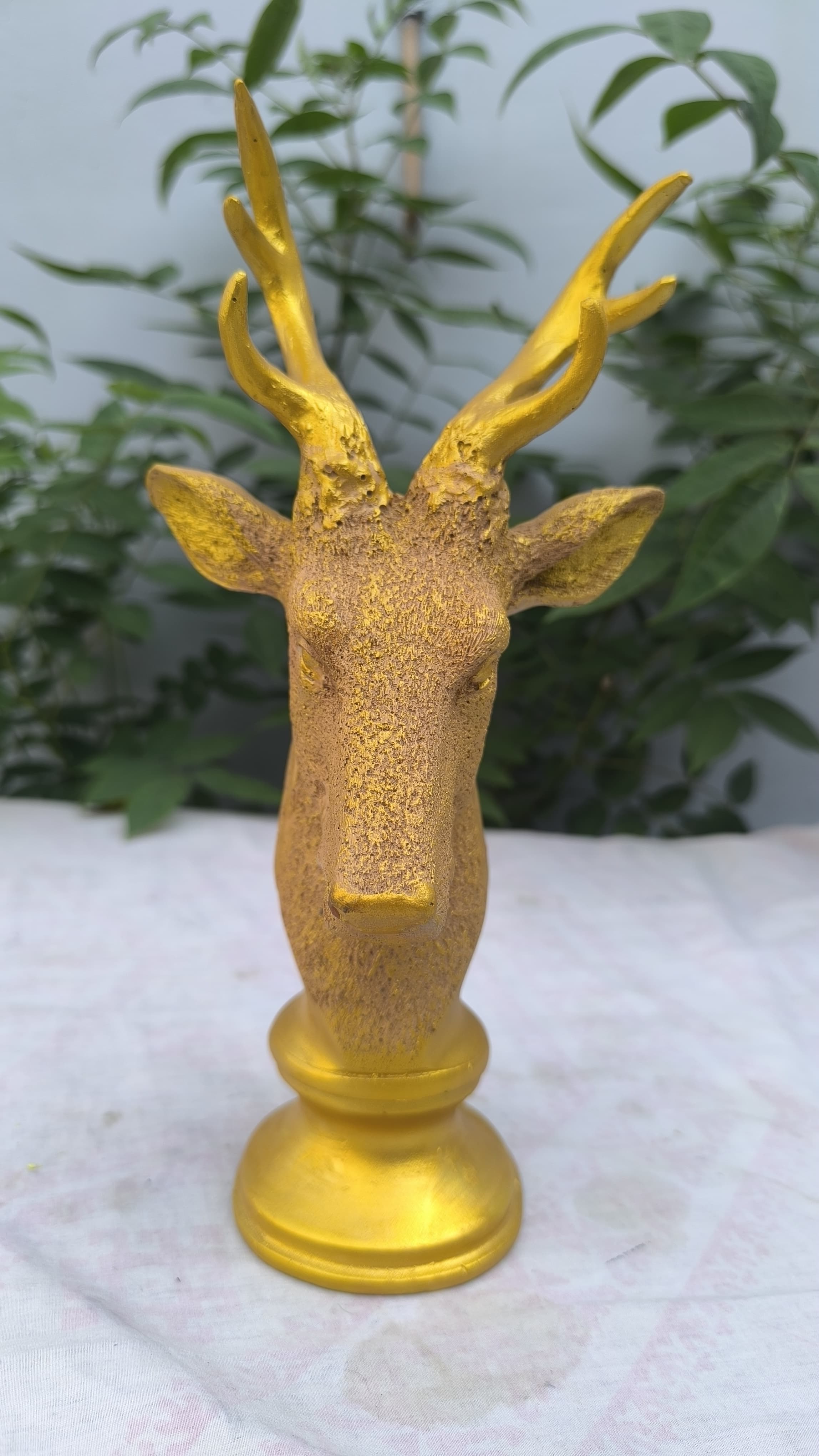 12 Inch Golden Deer Showpiece | Decorative Resin Sitting Deer Idol for Home, Office & Festive Decors |