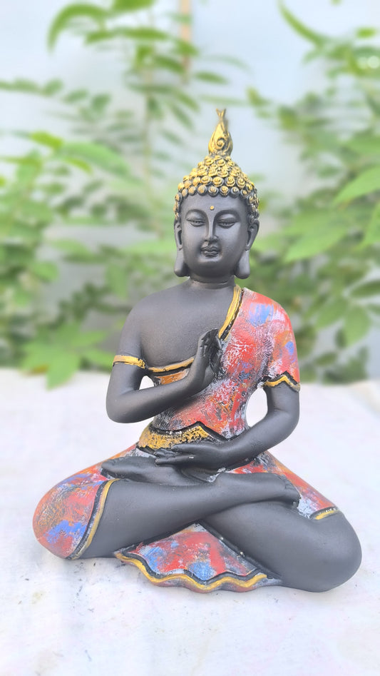 10 Inch Colorful Buddha Statue | Meditation Pose | Decorative Resin Idol for Home & Office