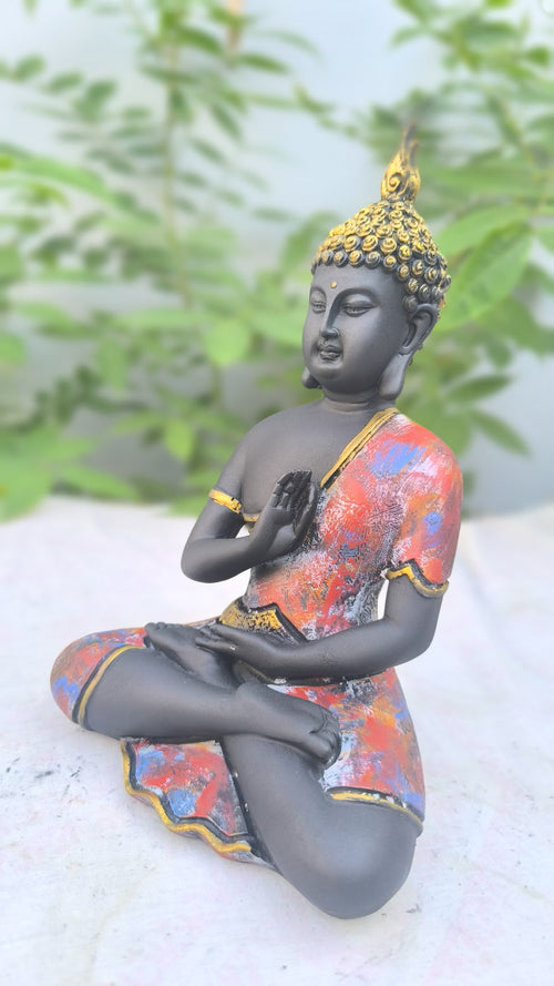 10 Inch Colorful Buddha Statue |  Pose Decorative Resin Idol for Home & Office |