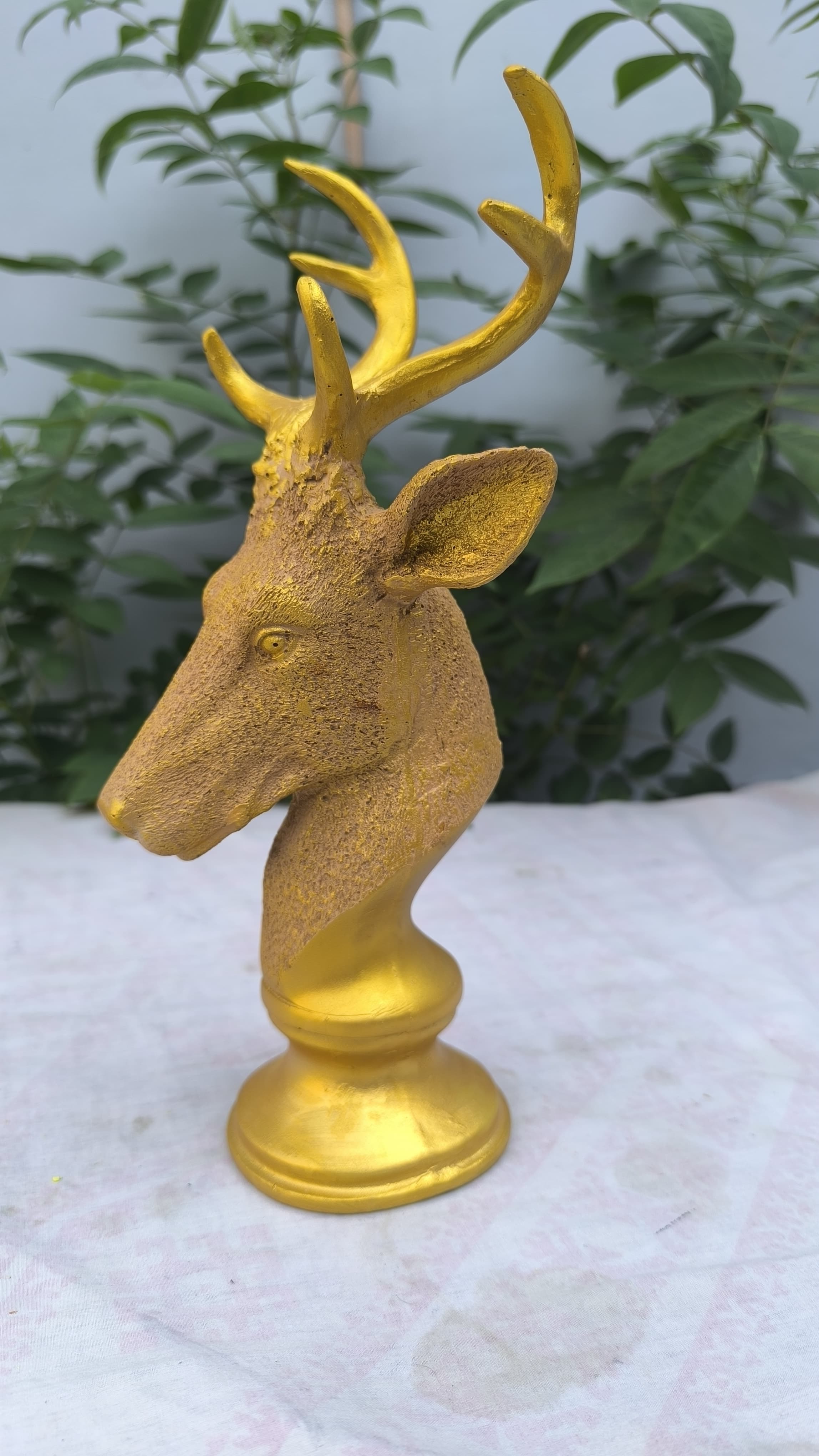 12 Inch Golden Deer Showpiece | Decorative Resin Sitting Deer Idol for Home, Office & Festive Decors |