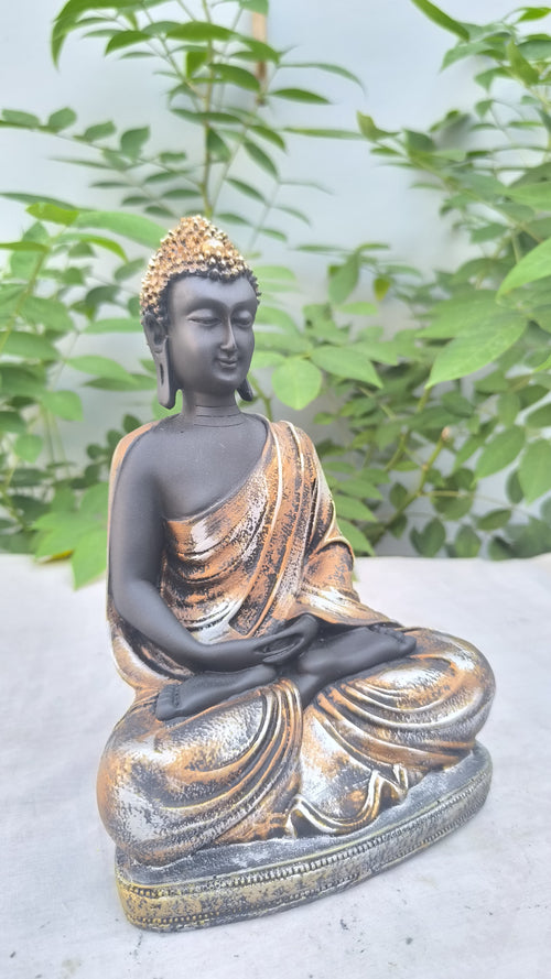 10 Inch Antique Buddha Statue | Resin Idol Golden Black Buddha for Home & Office Décor |