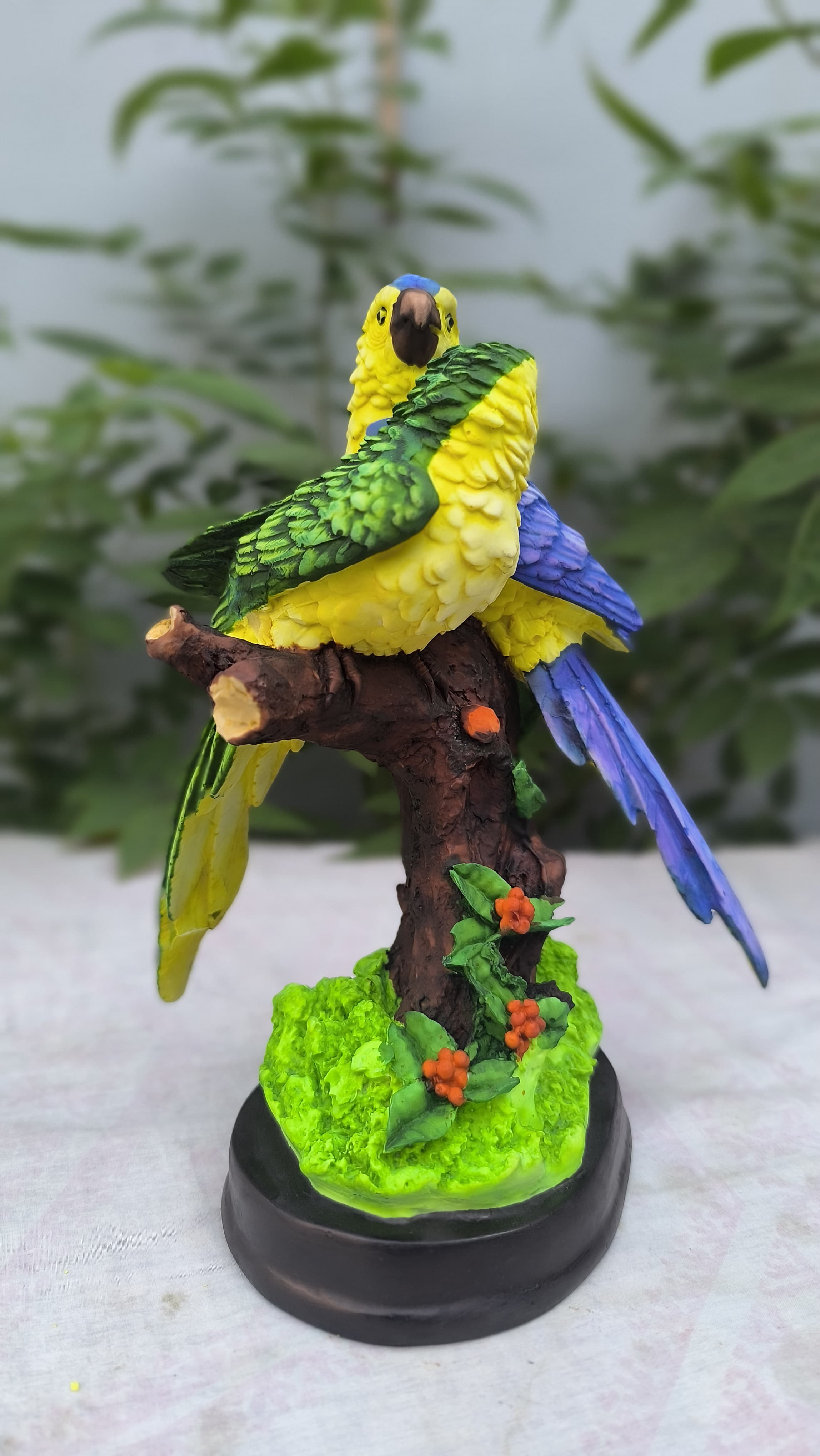 11 Inch Colorful Double Parrot Showpiece | Resin Birds Statue for Home Decors & Gifting |