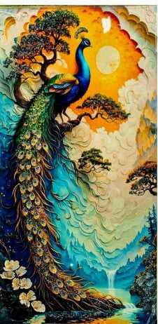 Decor Dost 12x18 inch Royal Peacock Crystal Resin Painting – Epoxy Wall Art with Sunlit Detailing for Elegant Home Décor