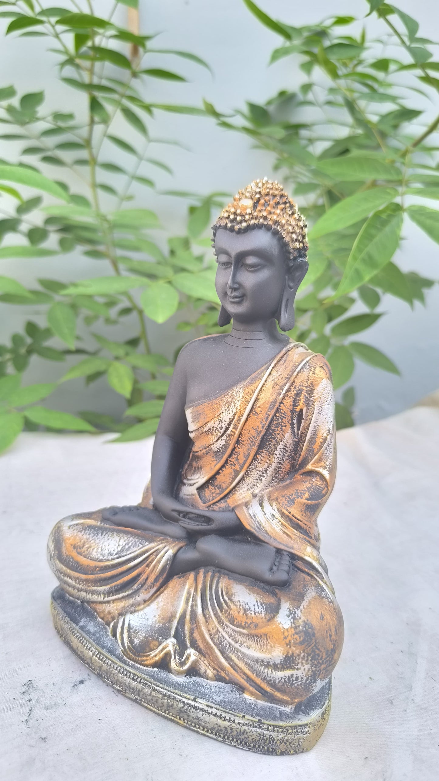 10 Inch Antique Buddha Statue | Resin Meditating Idol | Golden Black Buddha for Home & Office Décor