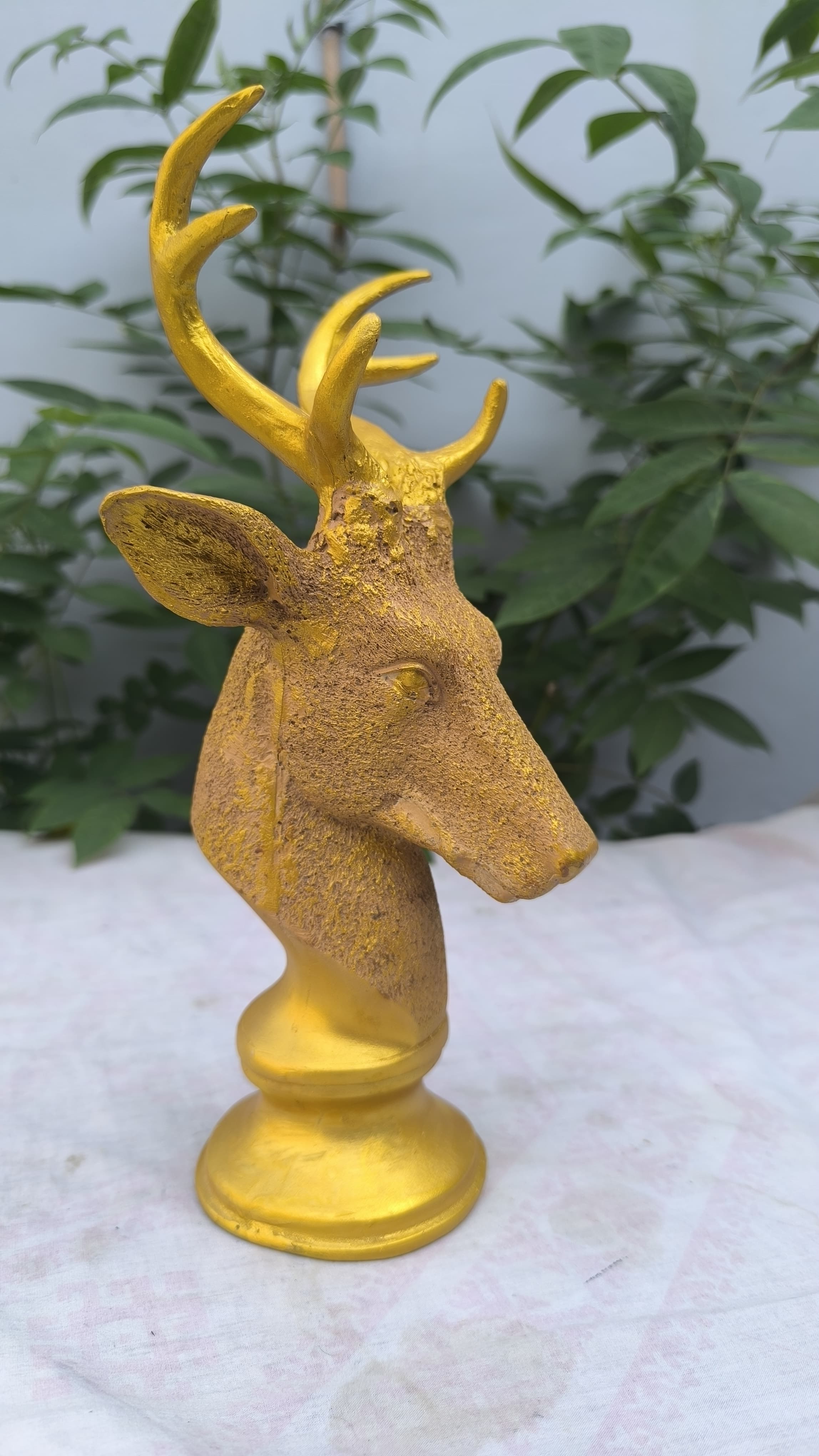 12 Inch Golden Deer Showpiece | Decorative Resin Sitting Deer Idol for Home, Office & Festive Decors |