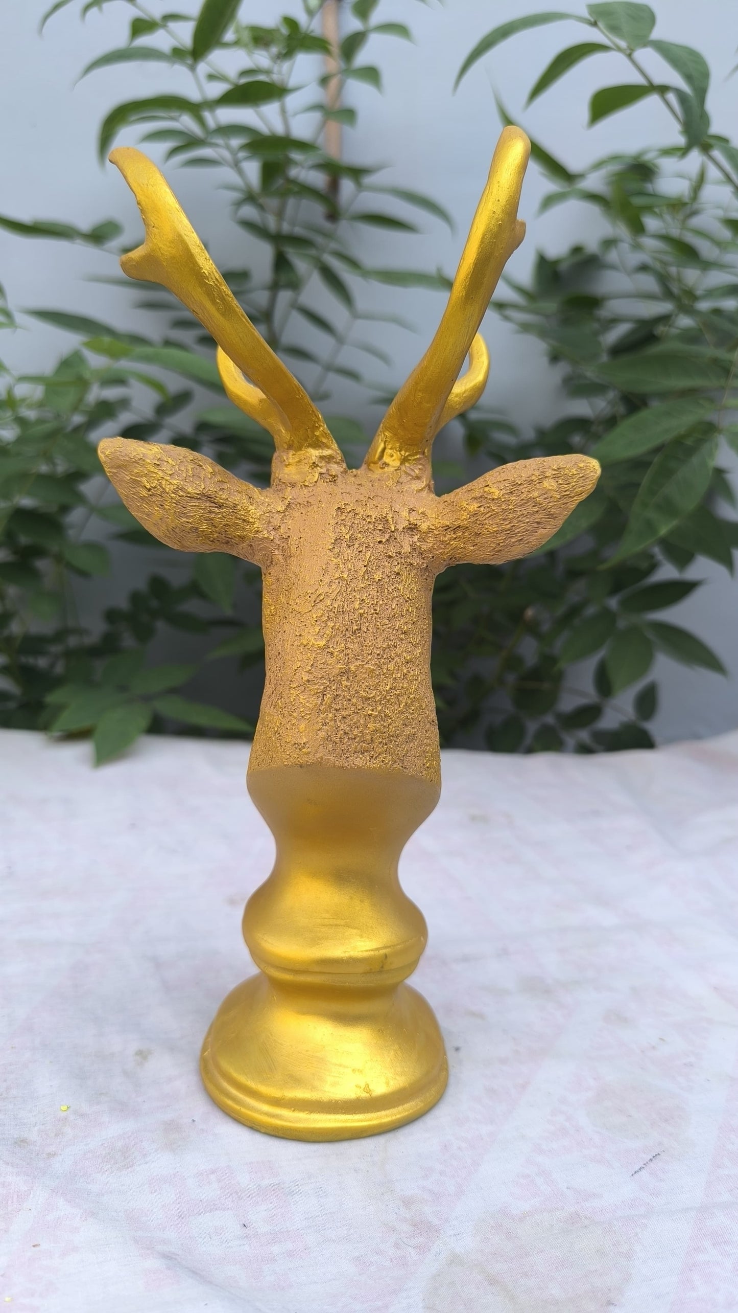 12 Inch Golden Deer Showpiece | Decorative Resin Sitting Hiran Idol for Home, Office & Festive Décor