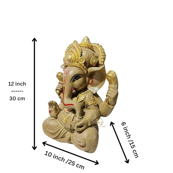 Trisaini Craft Ganesha Idol | Ganesha Statue for Home and Office Decor | Handcrafted 30 cm Tall Dark Sand Ganesha Statue