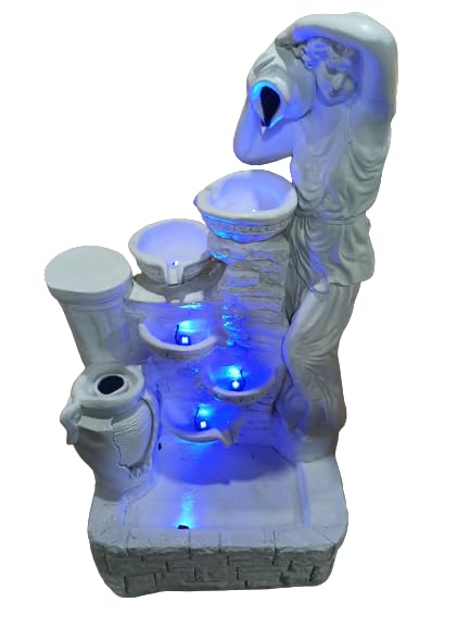 Trisaini Craft 56 Inch Long Water Fountain Lady with 4 Pot Water Fountains for Home Decor Living Room Garden Patio Deck Porch Yard Art Decoration Gift Gifting with Lights Water Pump