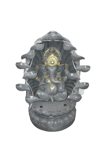 Trisaini Craft 28 Inch Diya Mandir Ganesh Fiber Water Fountain for Living Room Puja Room Home Decor Garden Patio Deck Porch - Yard Art Decoration Gift Gifting with LED Lights Water Pump