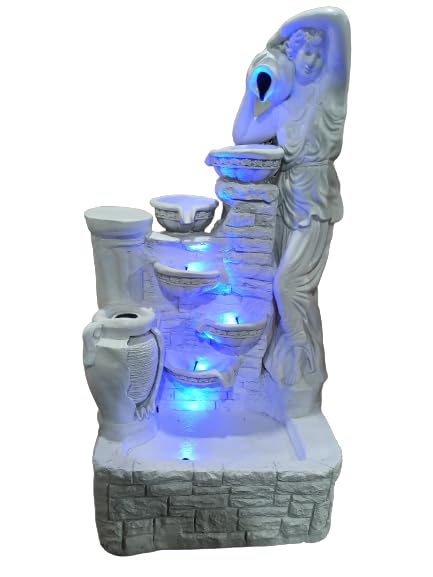 Trisaini Craft 56 Inch Long Water Fountain Lady with 4 Pot Water Fountains for Home Decor Living Room Garden Patio Deck Porch Yard Art Decoration Gift Gifting with Lights Water Pump