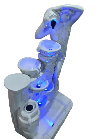 Trisaini Craft 56 Inch Long Water Fountain Lady with 4 Pot Water Fountains for Home Decor Living Room Garden Patio Deck Porch Yard Art Decoration Gift Gifting with Lights Water Pump