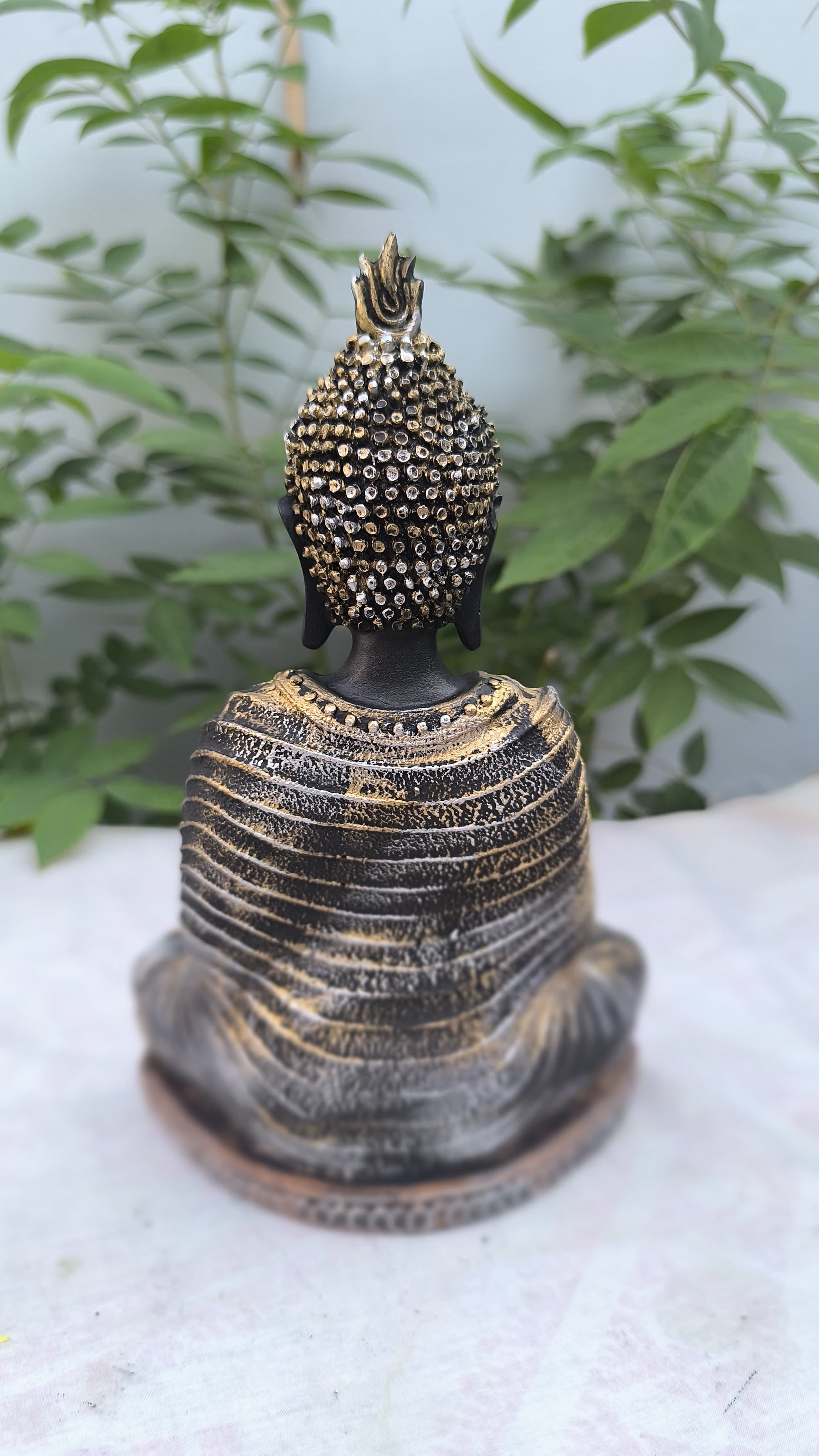10 Inch Buddha Statue for Home Decors | Antique Finish Buddha Idol for Peace , Black & Yellow