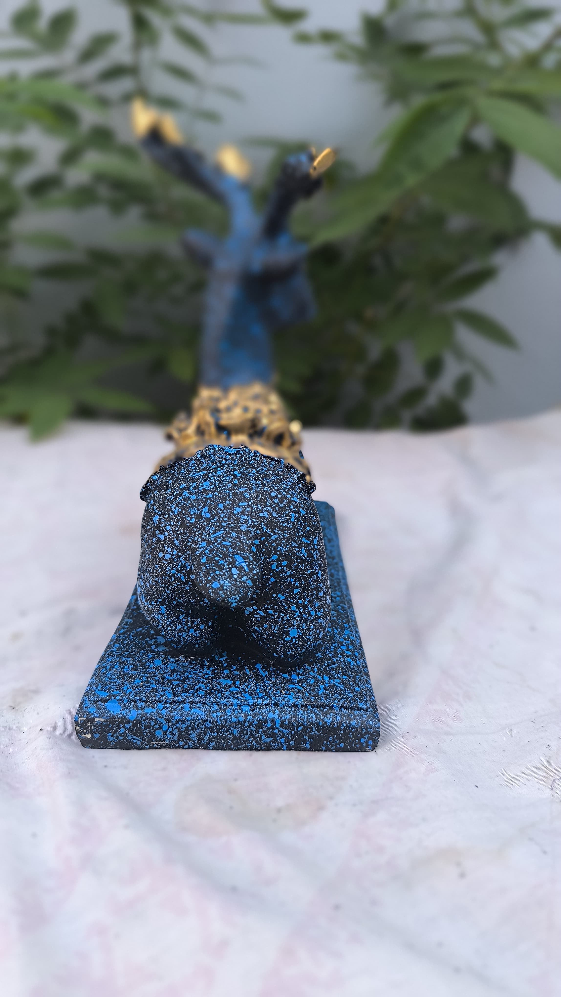 13 Inch Blue Golden Deer Showpiece | Resin Animal Figurine for Home Decors, Tabletop & Gifting |