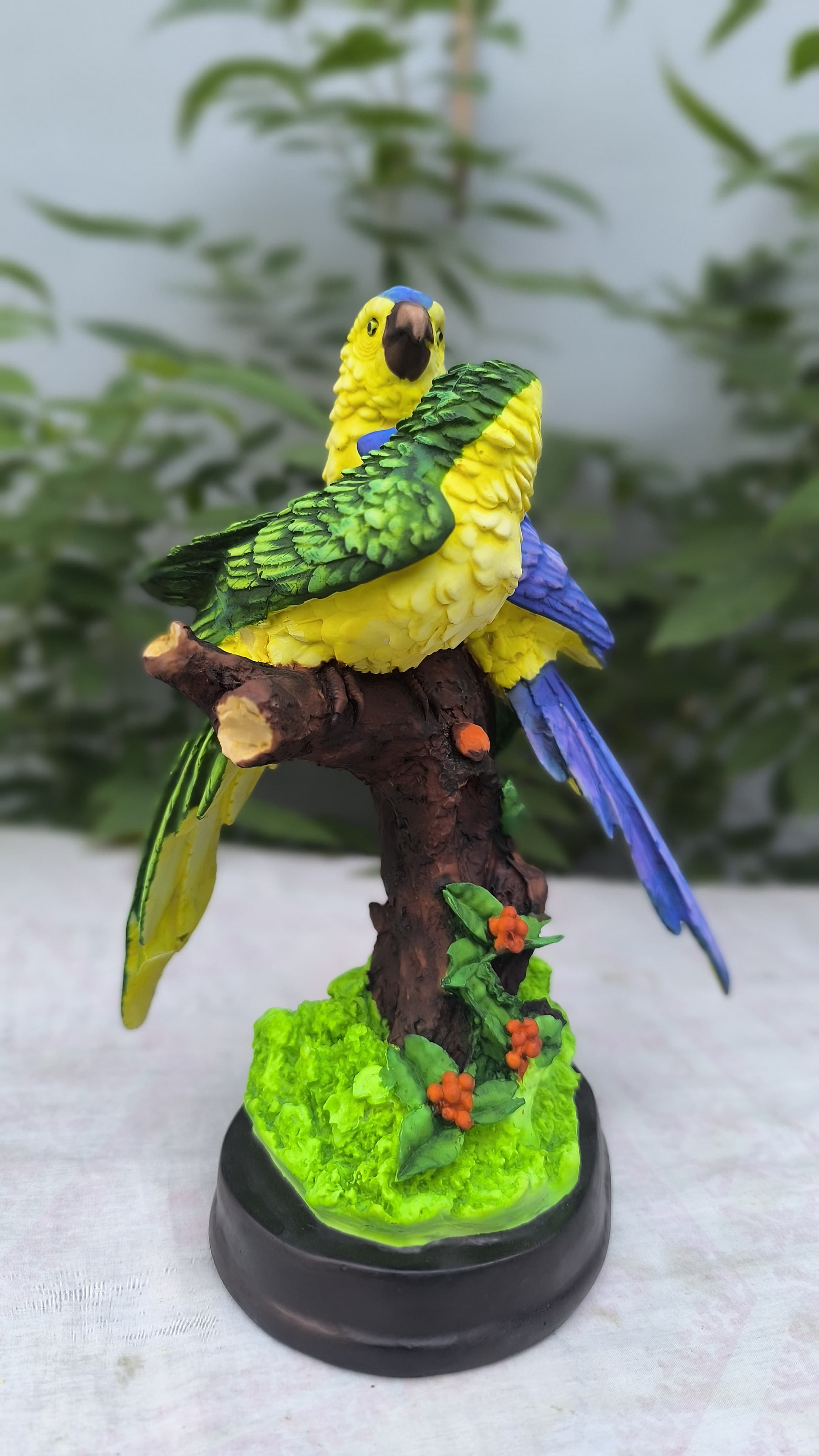 11 Inch Colorful Double Parrot Showpiece | Resin Birds Statue for Home Decors & Gifting |