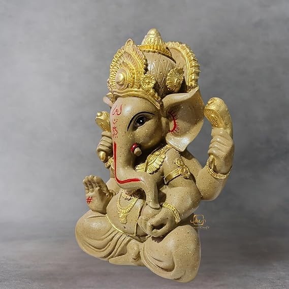 Trisaini Craft Ganesha Idol | Ganesha Statue for Home and Office Decor | Handcrafted 30 cm Tall Dark Sand Ganesha Statue