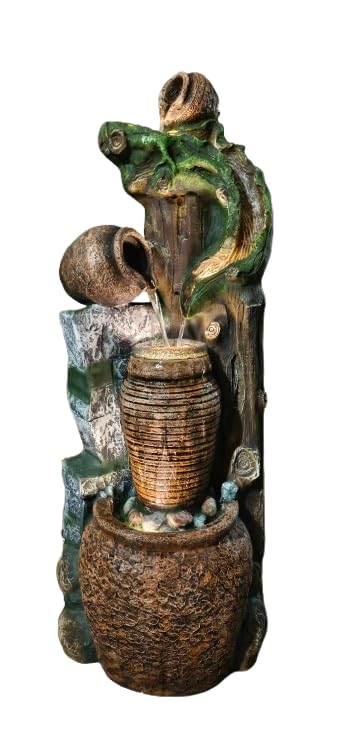 Trisaini Craft Jad Matki Water Fountain for Home Decor | Indoor Tabletop Office | Lawn Balcony | Gift Gifting with LED Lights Water Pump | Natural Wooden Log Pot Water Fountain
