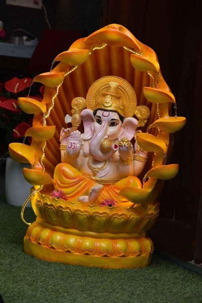 Trisaini Craft 3ft Diya Mandir Ganesh Fiber Water Fountain for Living Room Puja Room Home Decor Garden Patio Deck Porch - Yard Art Decoration Gift Gifting with LED Lights Water Pump