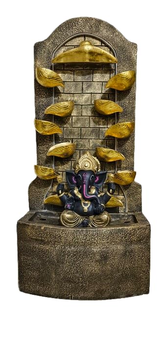 Trisaini Craft Fiberglass Water Fountain 44 Inch Antique Diya Ganesh Fiber Water Fountain for Living Room Home Decor Garden Patio Deck Porch with Led Lights Water Pump