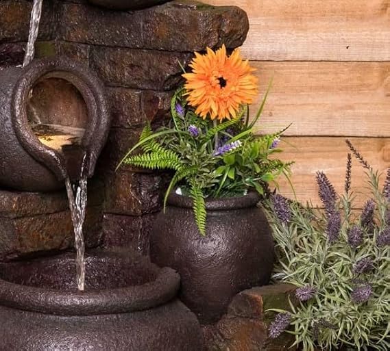 Trisaini Craft 48 inch Long Brick Pot Water Fountain for Home Decor | Indoor Tabletop Office | Lawn Balcony | Gift Gifting with LED Lights Water Pump | 4 Feet Brick Matka Water Fountain (Dark Brown)