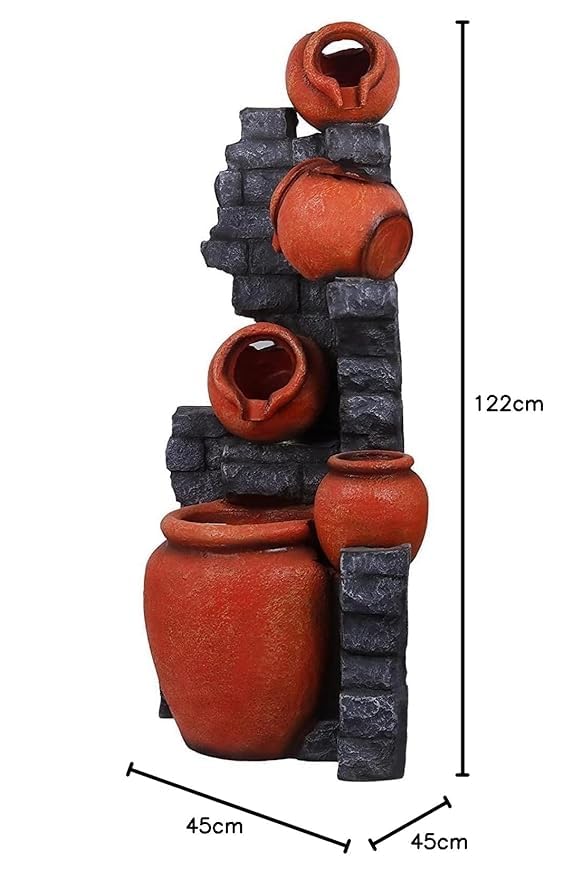 Trisaini Craft 48 inch Long Brick Pot Water Fountain for Home Decor | Indoor Tabletop Office | Lawn Balcony | Gift Gifting with LED Lights Water Pump | 4 Feet Brick Matka Water Fountain (Brown Grey)