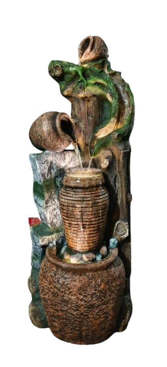 Trisaini Craft Jad Matki Water Fountain for Home Decor | Indoor Tabletop Office | Lawn Balcony | Gift Gifting with LED Lights Water Pump | Natural Wooden Log Pot Water Fountain