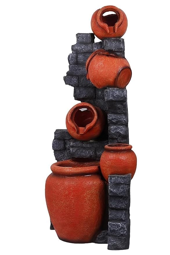 Trisaini Craft 48 inch Long Brick Pot Water Fountain for Home Decor | Indoor Tabletop Office | Lawn Balcony | Gift Gifting with LED Lights Water Pump | 4 Feet Brick Matka Water Fountain (Brown Grey)