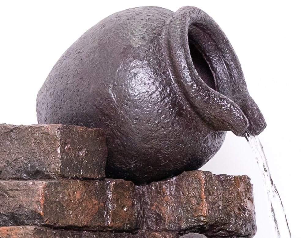 Trisaini Craft 48 inch Long Brick Pot Water Fountain for Home Decor | Indoor Tabletop Office | Lawn Balcony | Gift Gifting with LED Lights Water Pump | 4 Feet Brick Matka Water Fountain (Dark Brown)