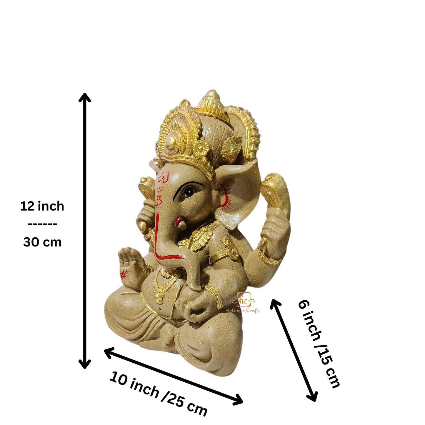 Trisaini Craft Ganesha Idol | Ganesha Statue for Home and Office Decor | Handcrafted 30 cm Tall Dark Sand Ganesha Statue