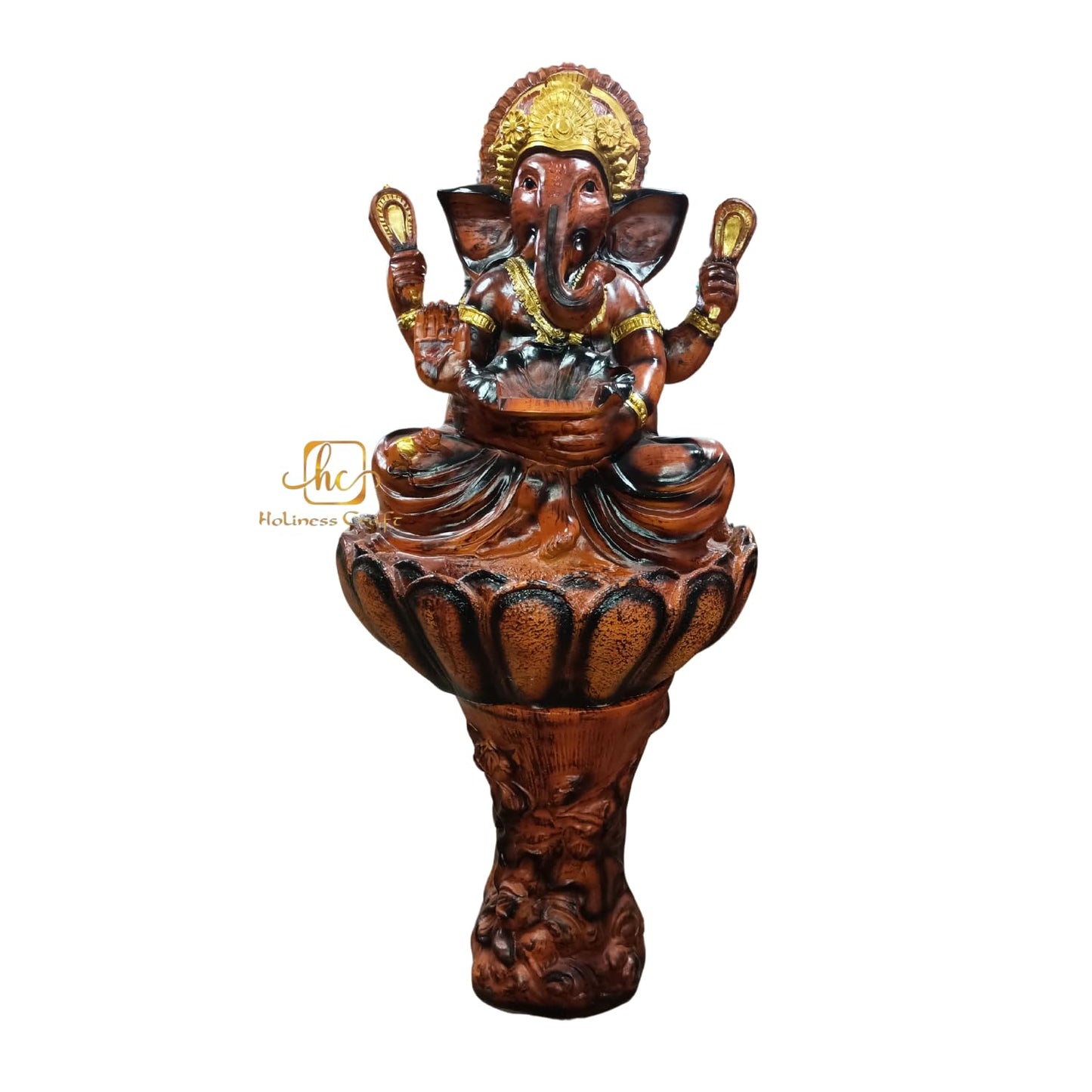 Trisaini Craft Lotus Ganesha Water Fountain with Stand for Indoor Outdoor Home Decor Farmhouse Decor Garden Patio Deck Porch Gift Gifting with LED Lights Water Pump