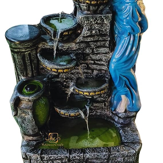 Trisaini Craft 4.5 Feet Lady with 4 Pot Premium Fiber Water Fountain for Living Room Home Decor Garden Patio Deck Porch - Yard Art Decoration Gift Gifting with LED Lights Water Pump